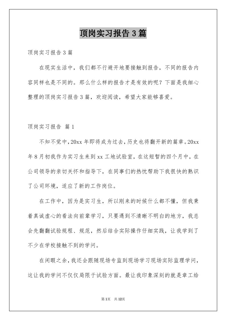 顶岗实习报告3篇例文9