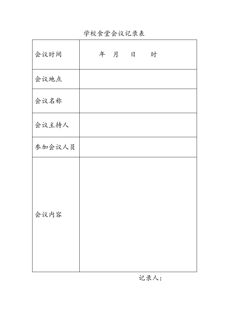 学校食堂会议记录表