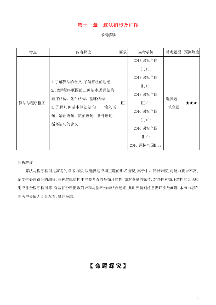 2019高考数学一轮复习第十一章算法初步及框图练习文