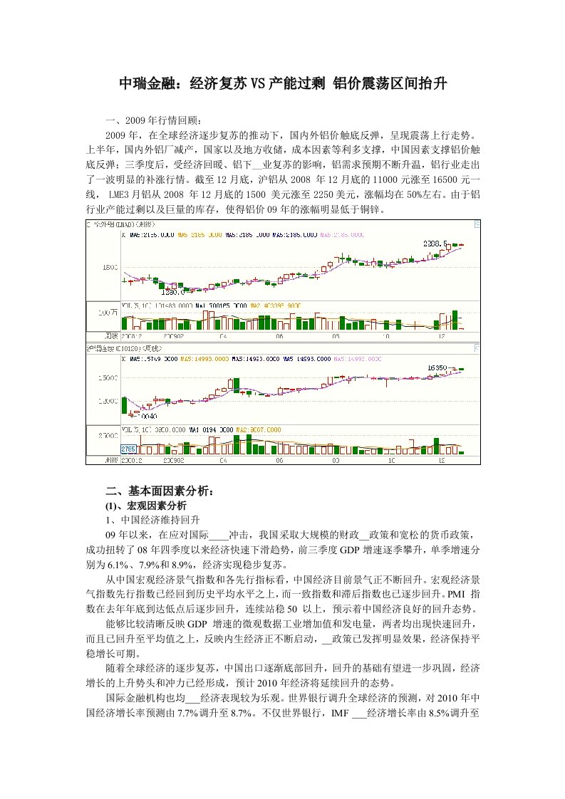 中瑞金融经济复苏VS产能过剩