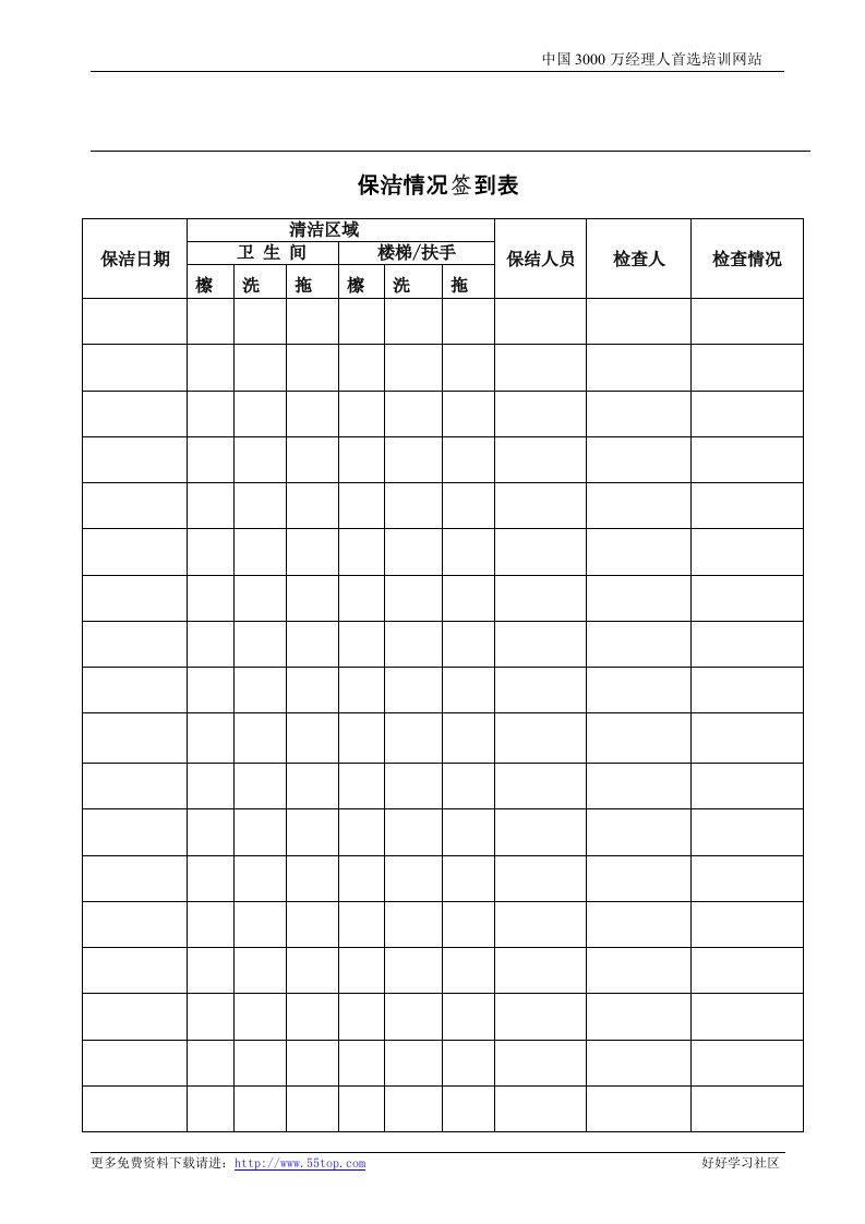 【管理精品】保洁情况签到表