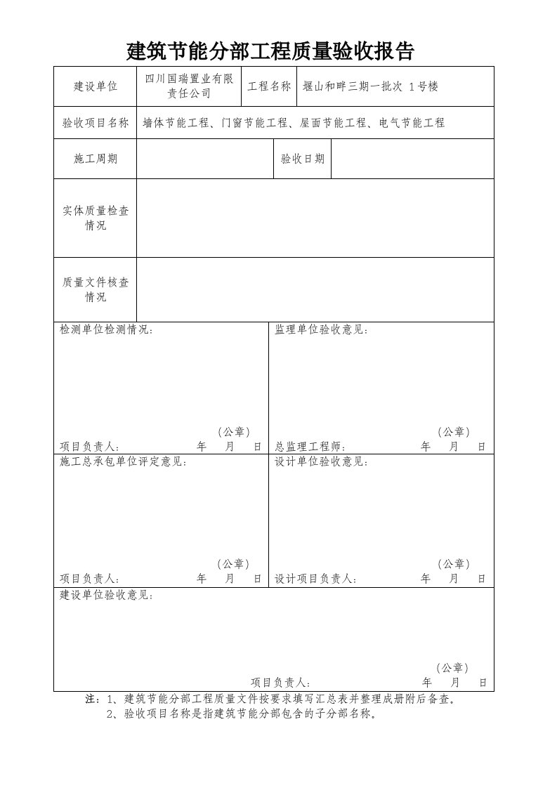 建筑节能分部工程质量验收报告(样本)