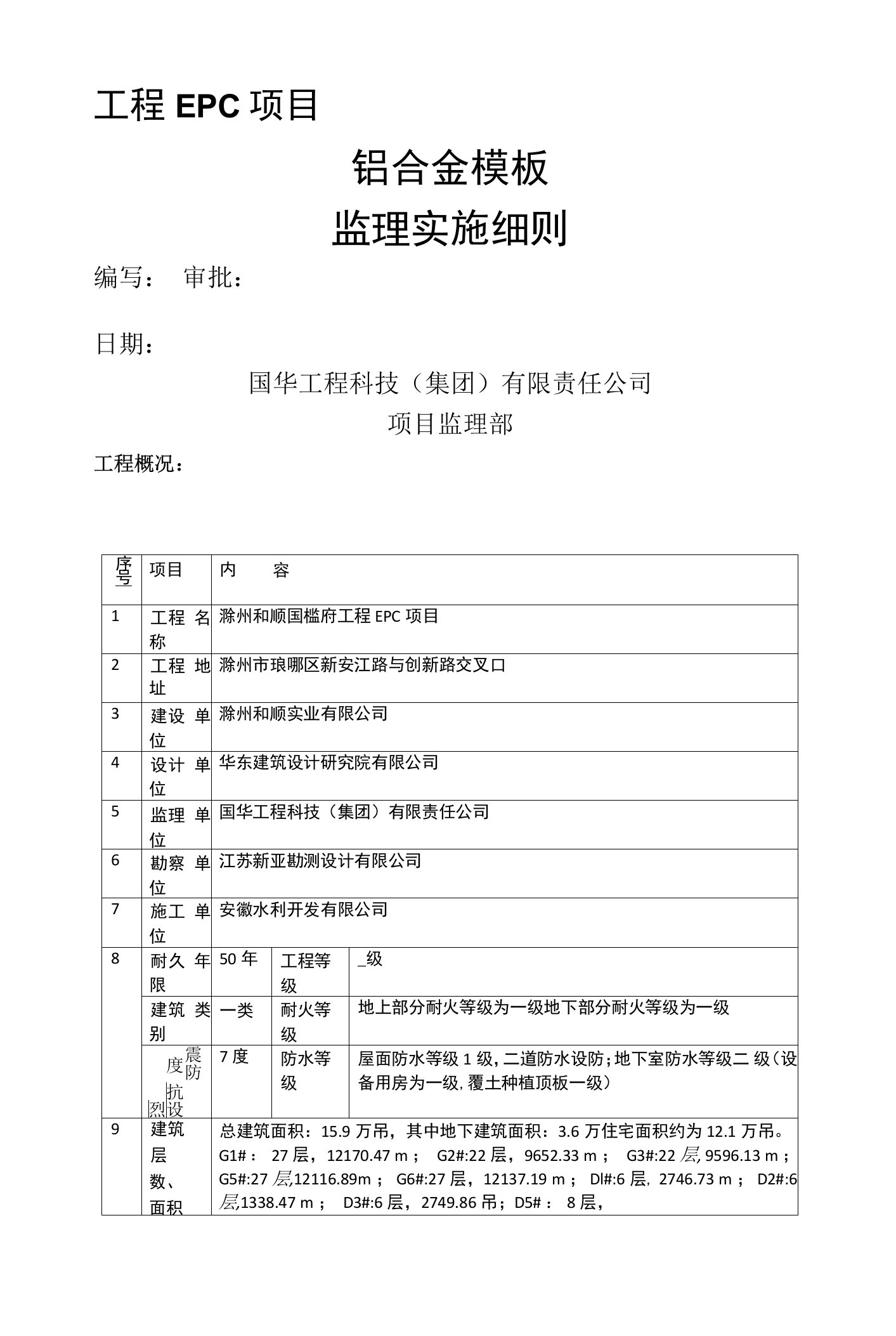 工程EPC项目铝合金模板监理实施细则