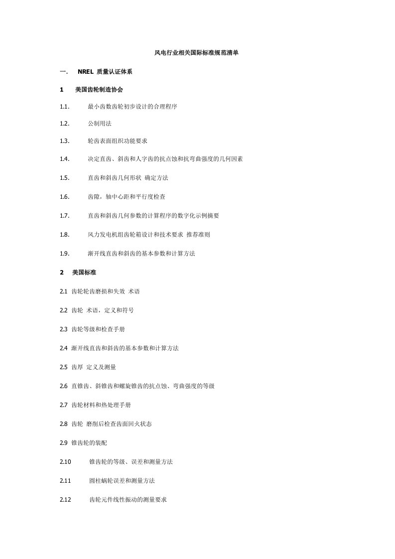 风电行业相关国际标准规范清单