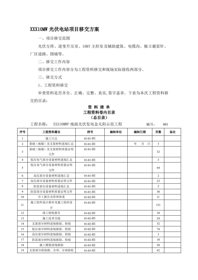 光伏电站项目移交方案