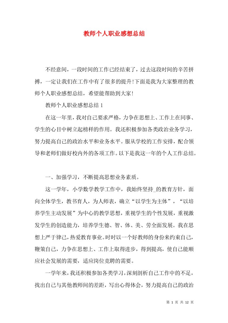 教师个人职业感想总结