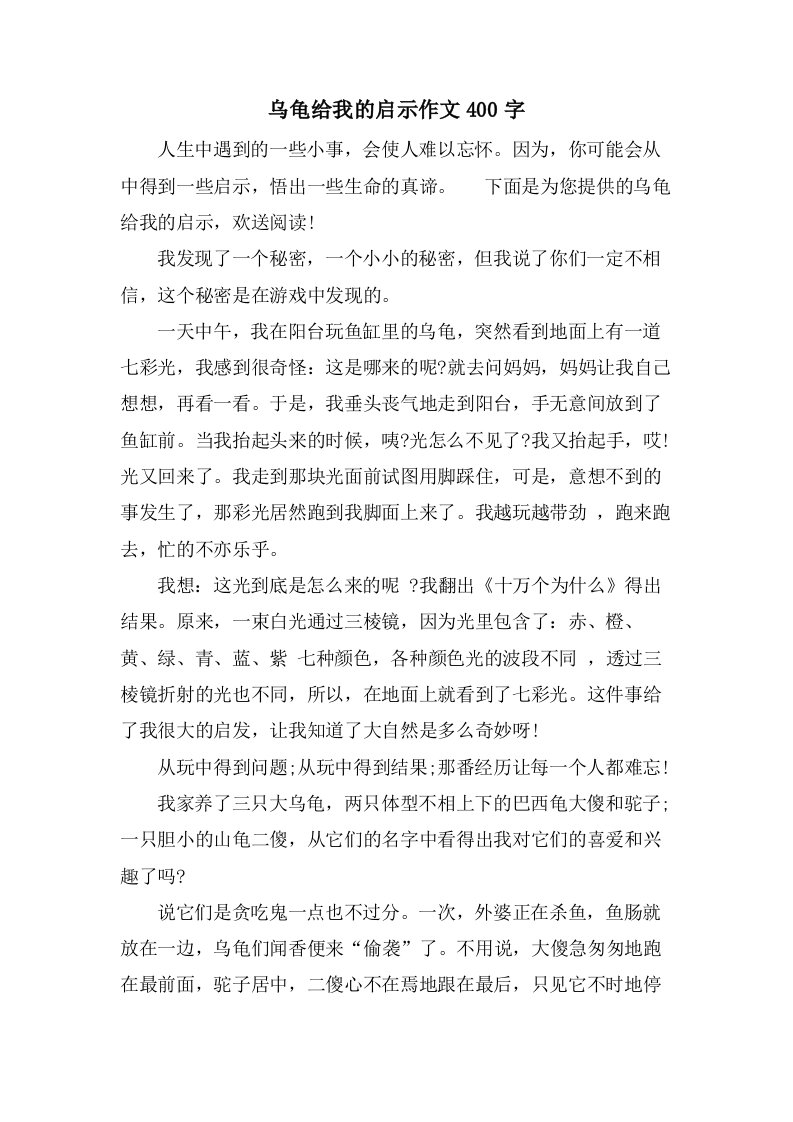 乌龟给我的启示作文400字