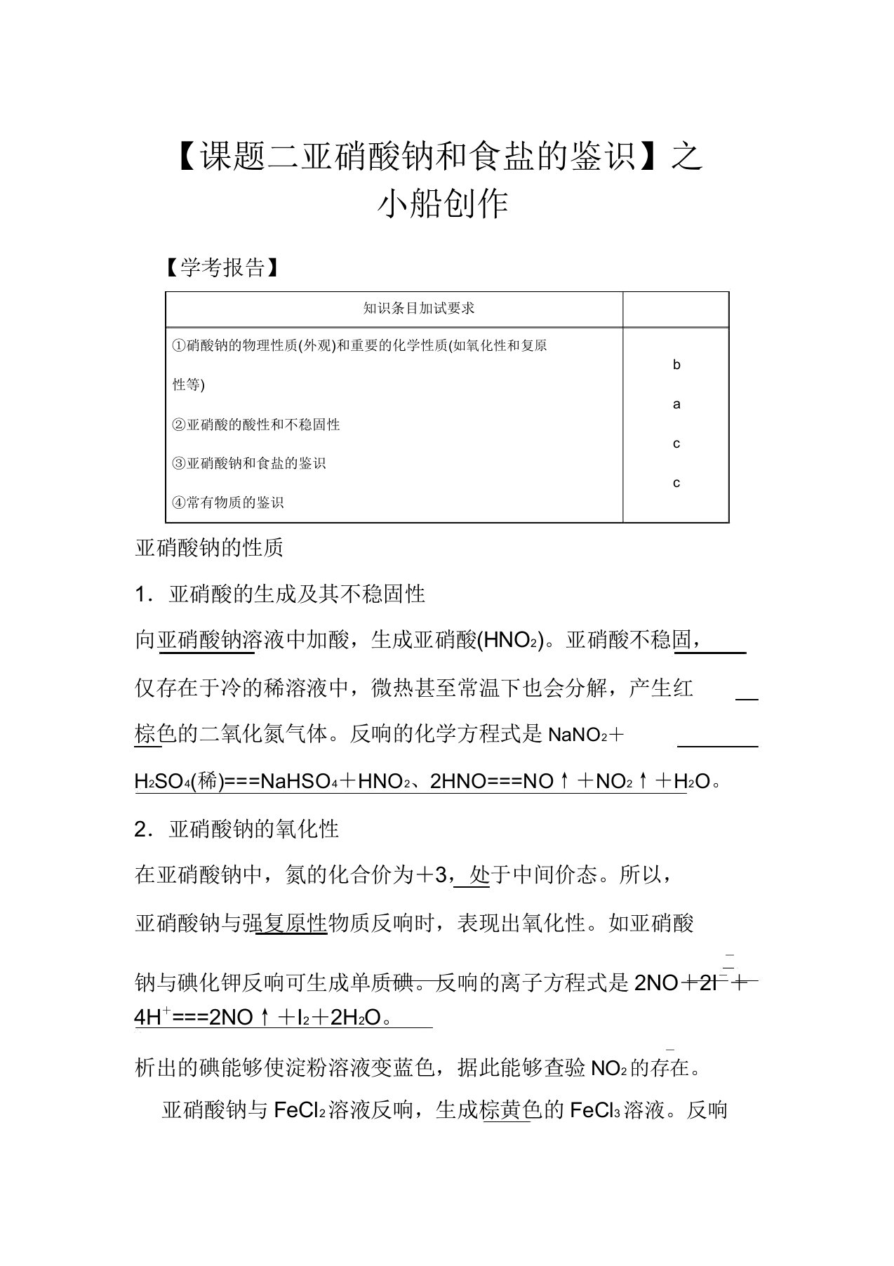 高中化学专题3物质的检验与鉴别课题二亚硝酸钠和食盐的鉴别教学案高二化学教学案