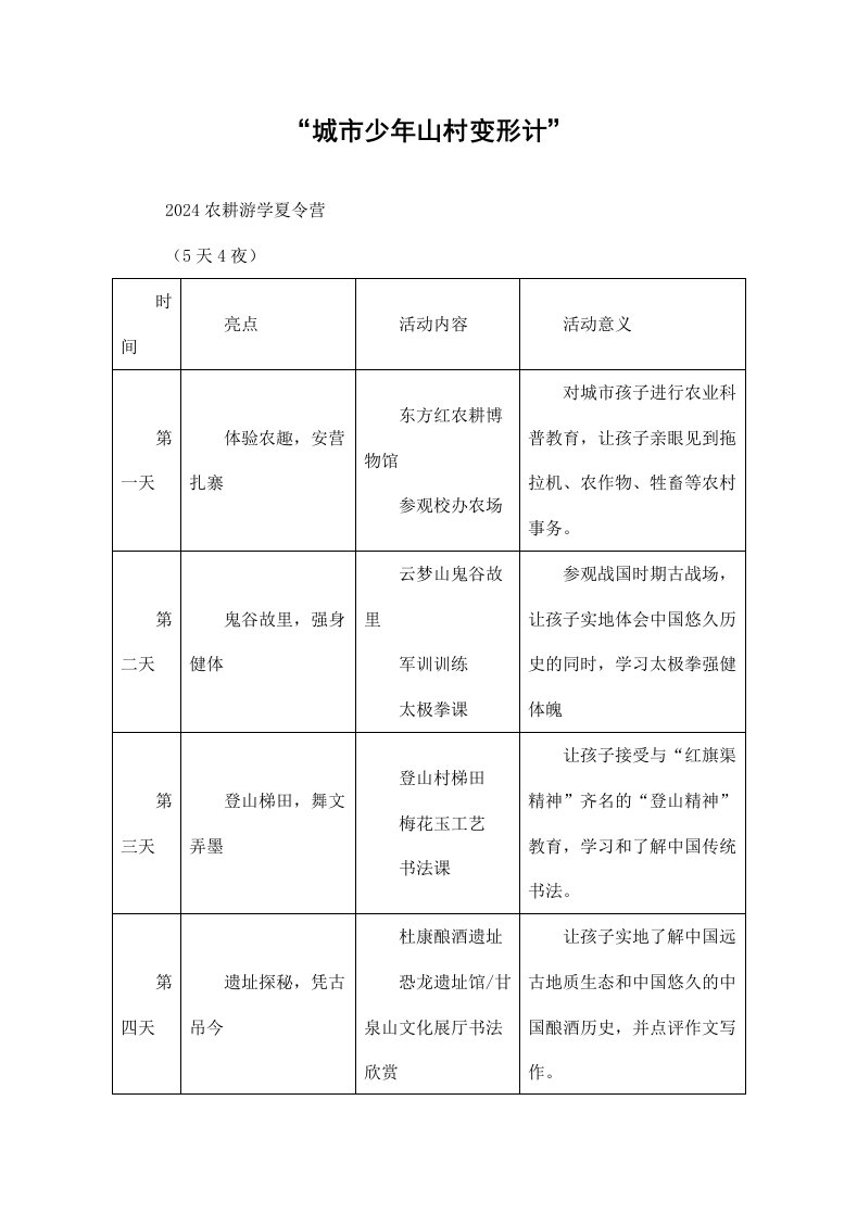 精品文档-变形计农耕游学夏令营方案