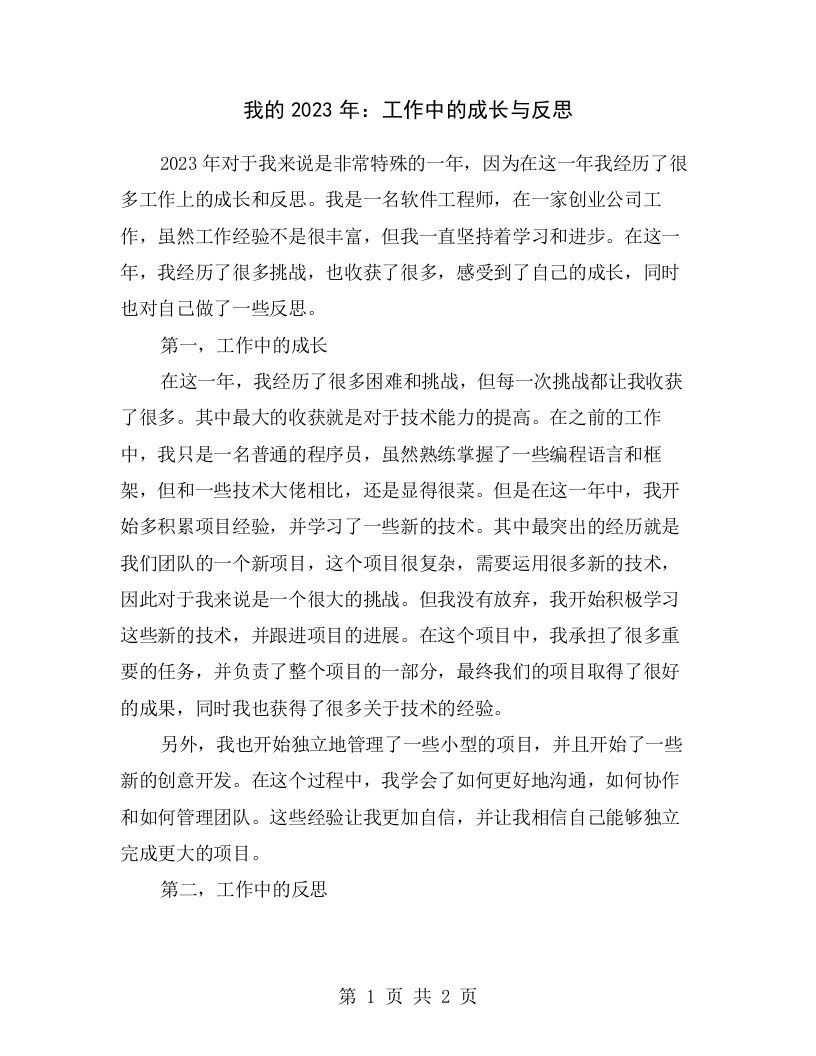 我的2023年：工作中的成长与反思