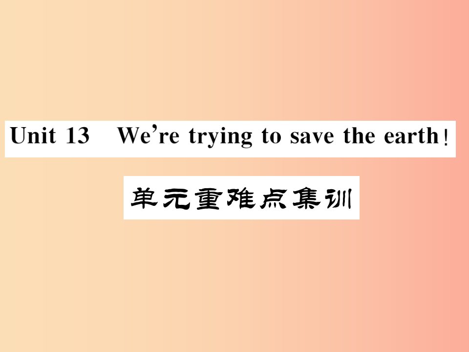 安徽专版2019年秋九年级英语全册Unit13We’retryingtosavetheearth重难点集训习题课件