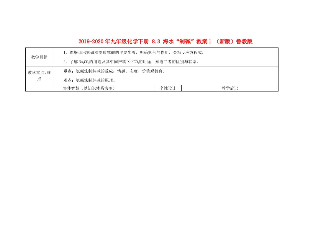 2019-2020年九年级化学下册