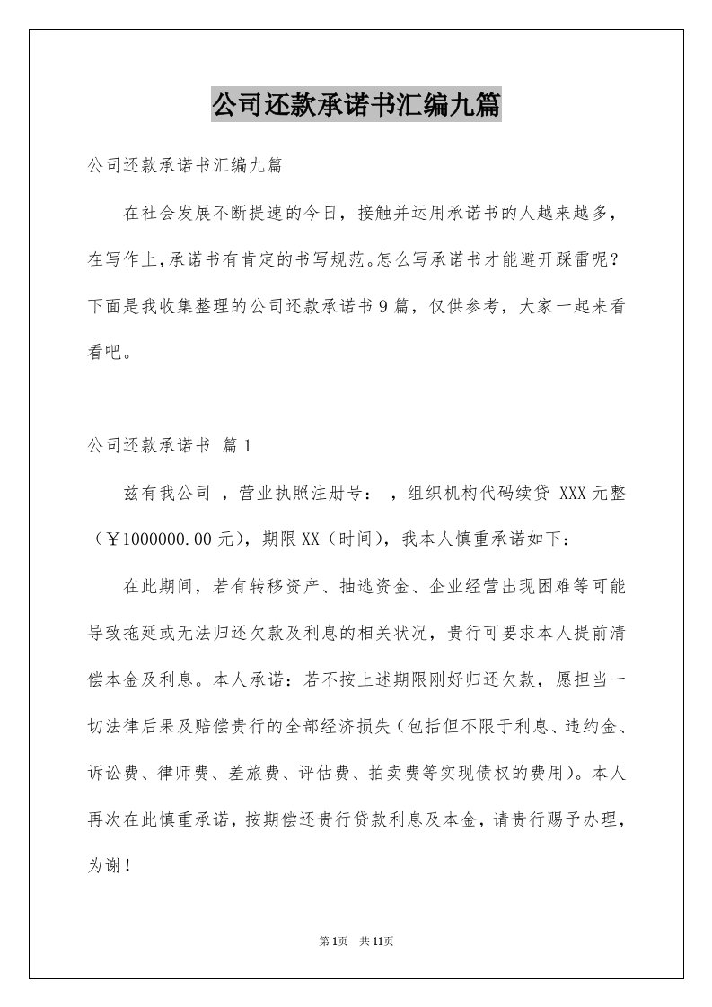 公司还款承诺书汇编九篇