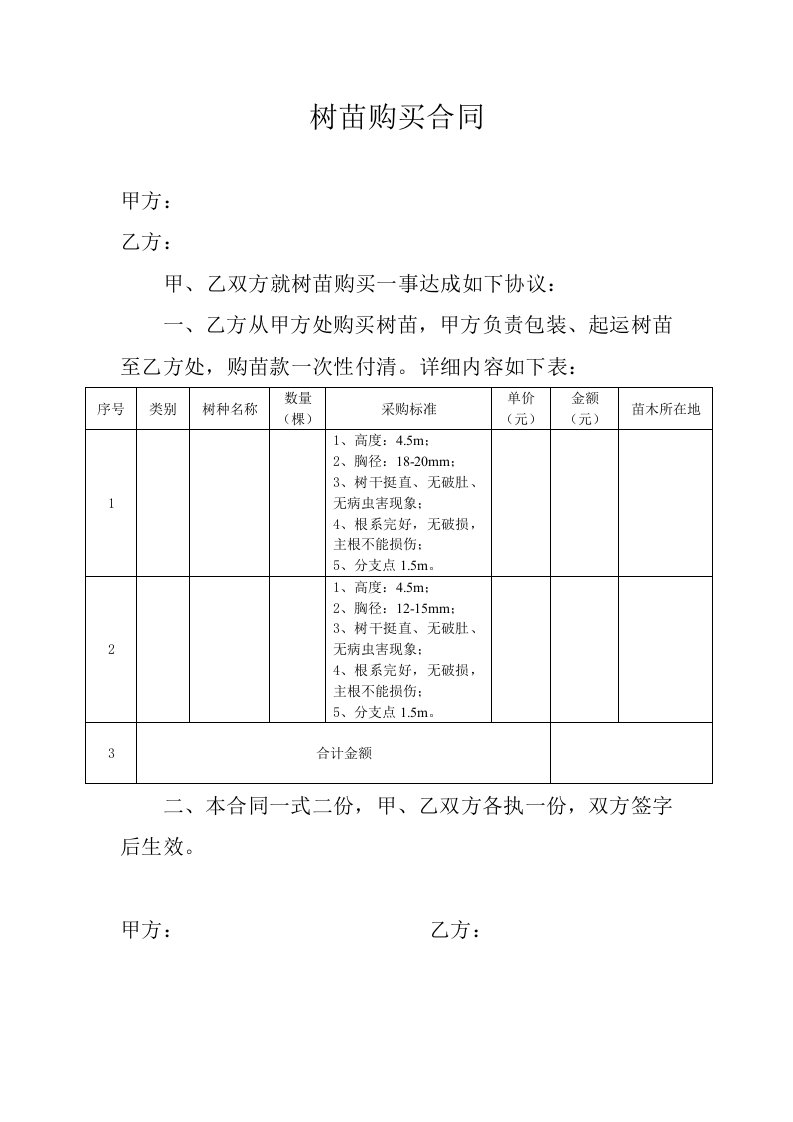 树苗购买合同