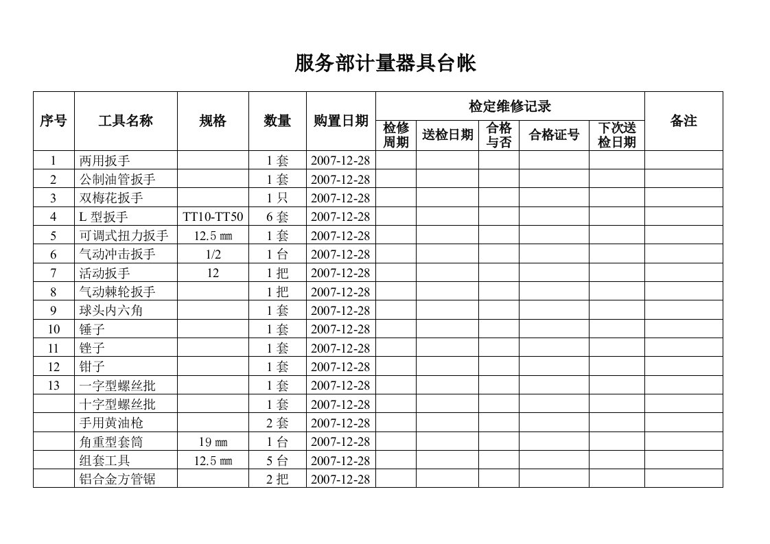 计量器具台账