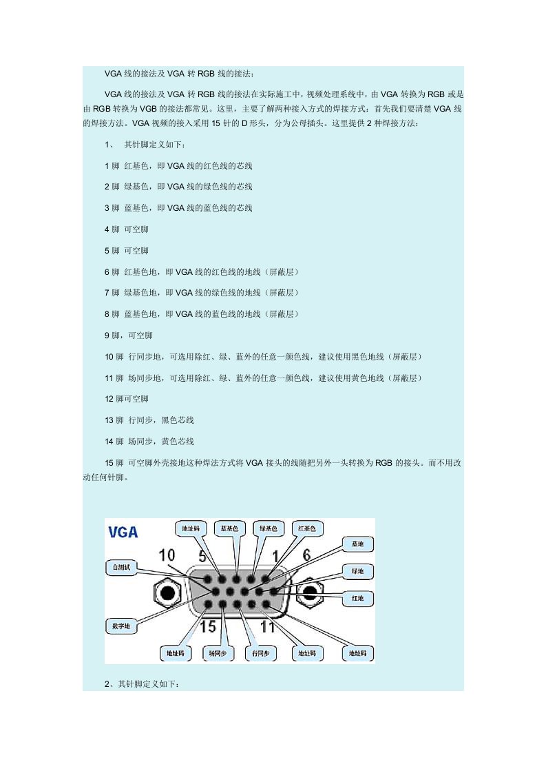 VGA线制作标准方法