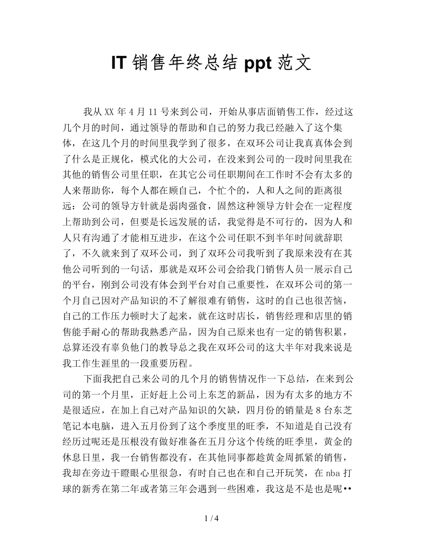 IT销售年终总结ppt范文