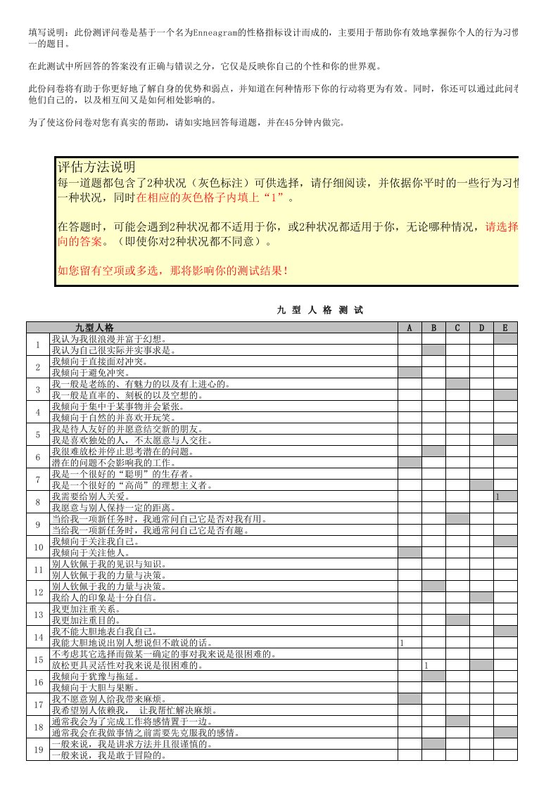 九型人格测试题