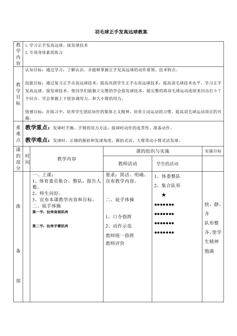 排球正面双手垫球教案