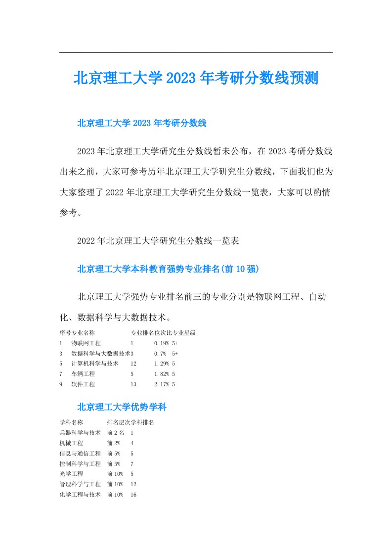 北京理工大学考研分数线预测