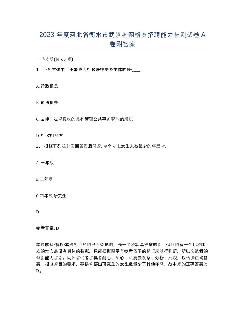 2023年度河北省衡水市武强县网格员招聘能力检测试卷A卷附答案