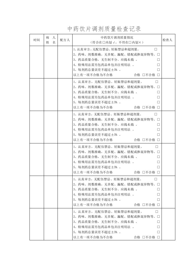 中药饮片调剂质量检查记录