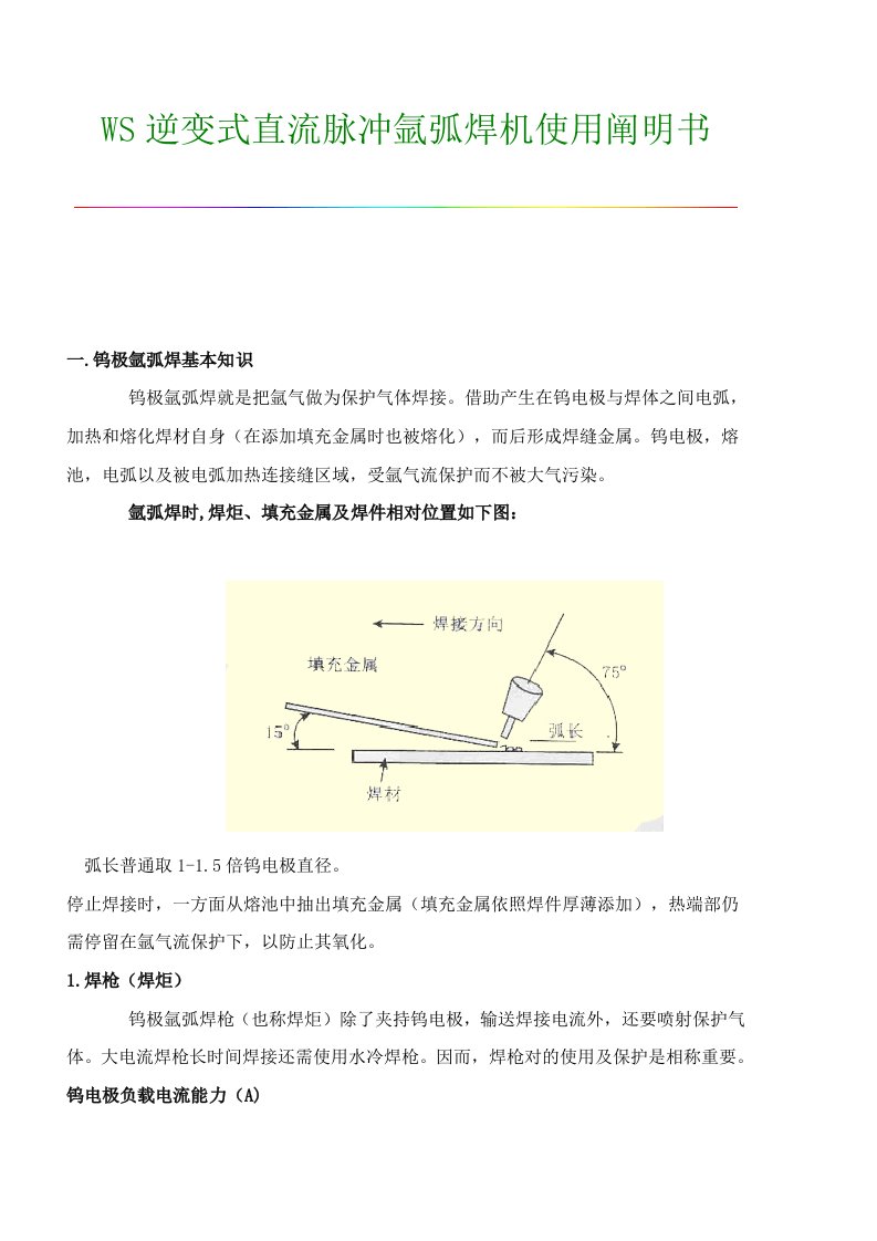 逆变式直流脉冲氩弧焊机使用说明指导书及工作原理图