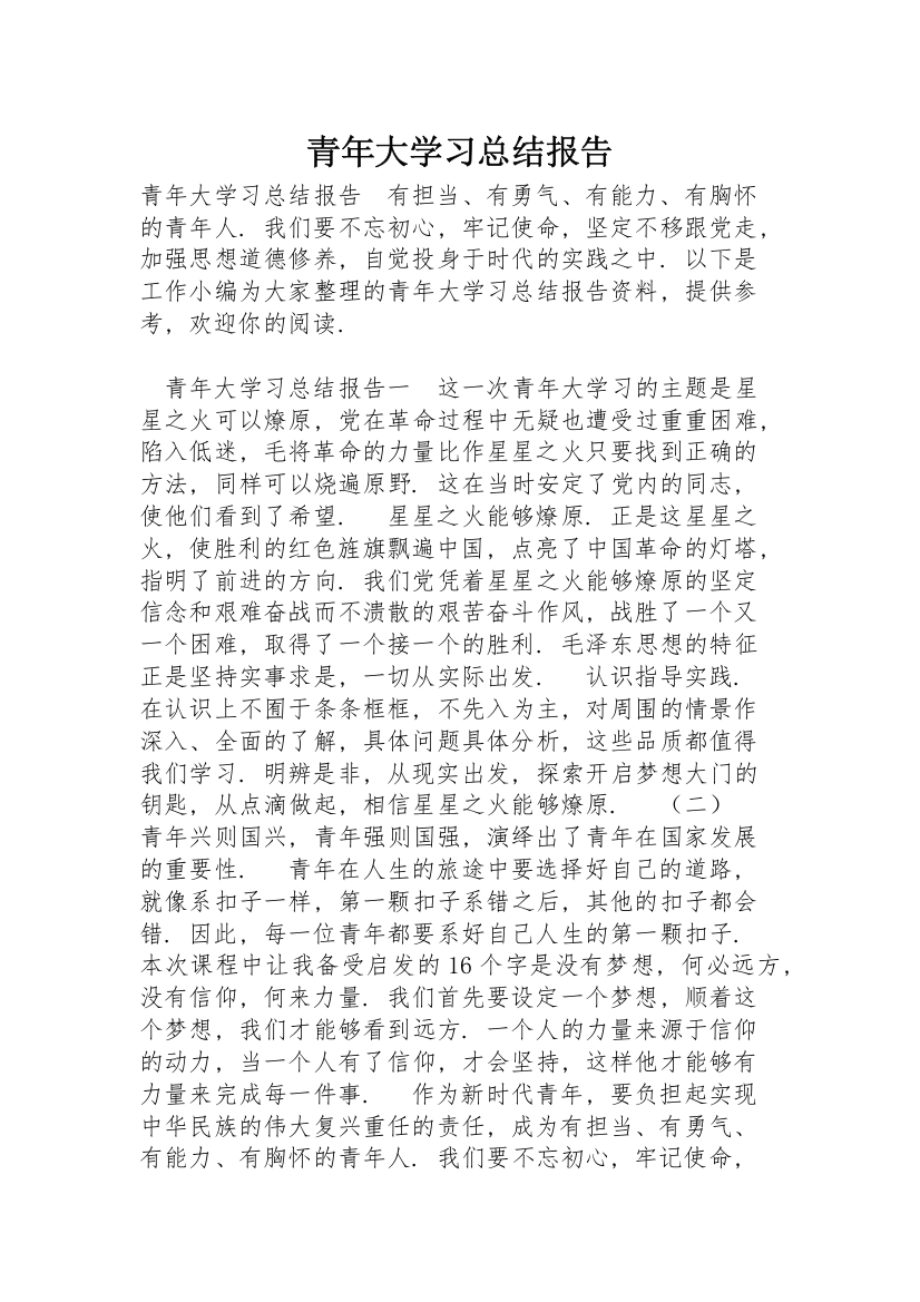 青年大学习总结报告