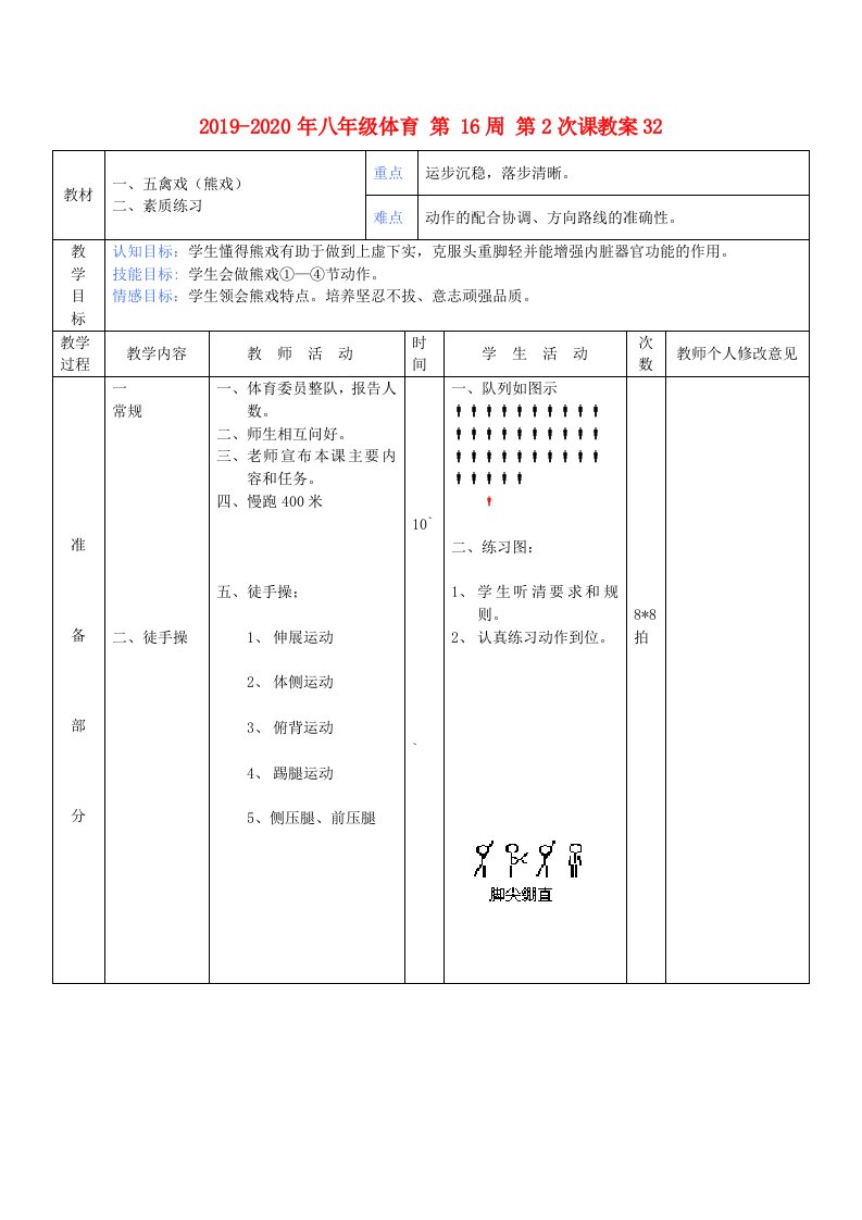 2019-2020年八年级体育