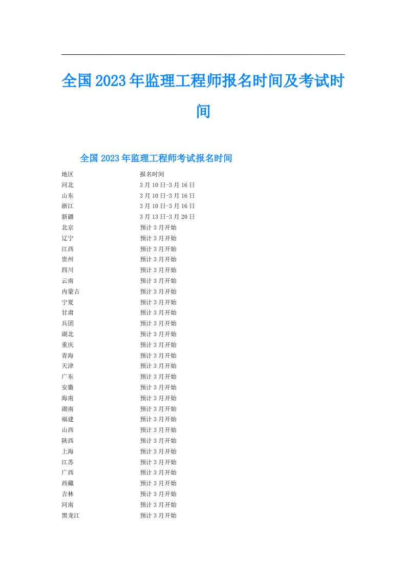 全国监理工程师报名时间及考试时间