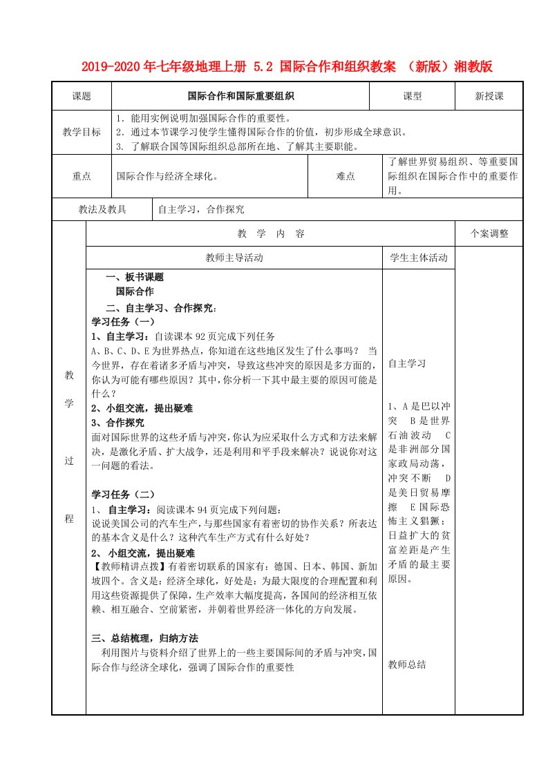 2019-2020年七年级地理上册