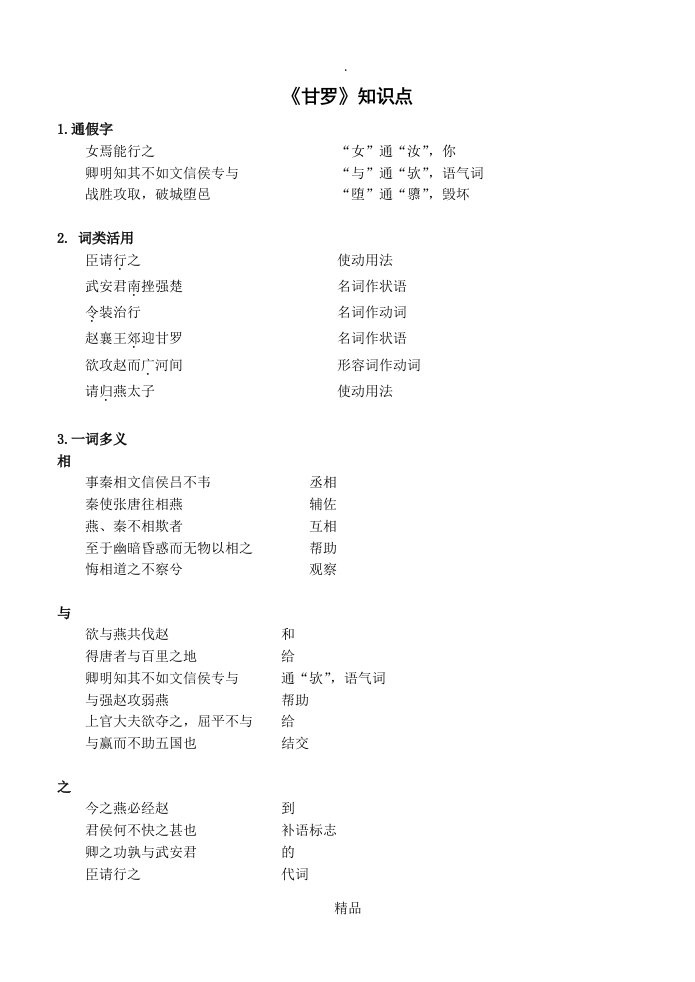 甘罗知识点