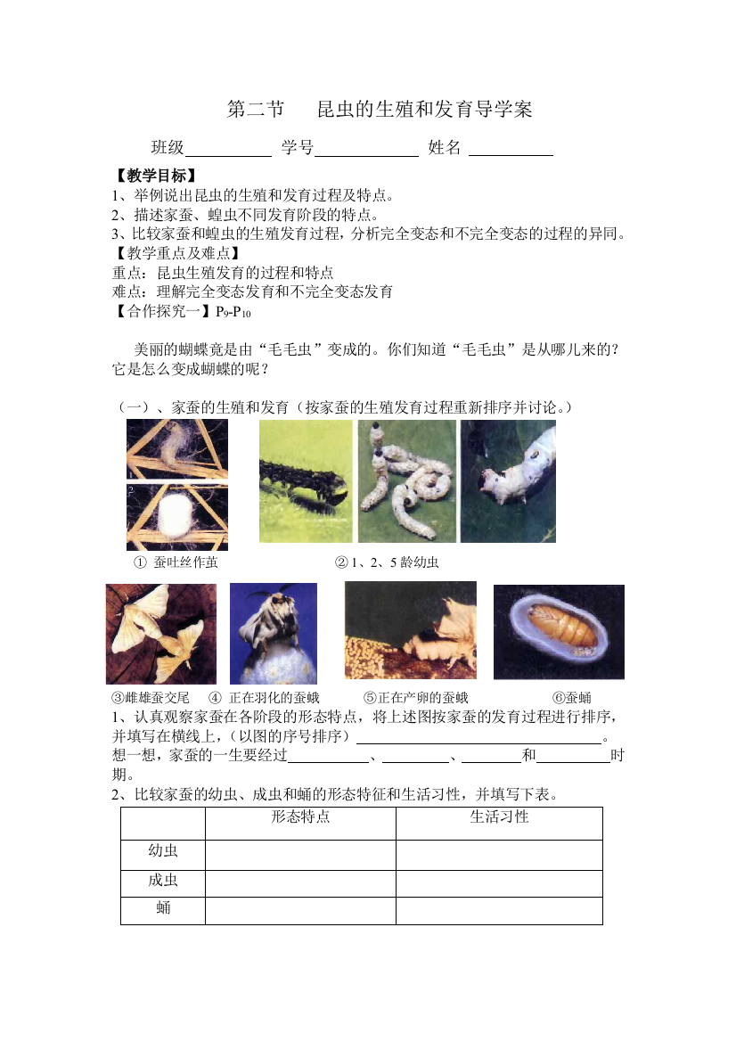 (完整版)昆虫的生殖和发育导学案