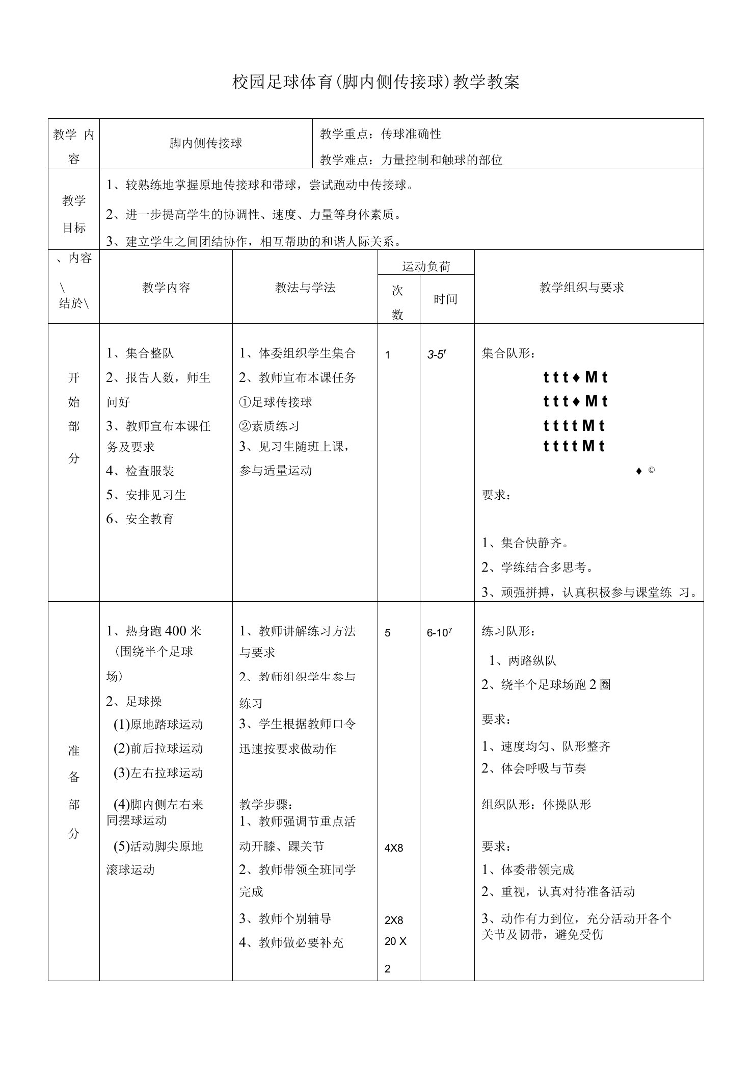 水平四（八年级）体育《足球：脚内侧传接球》教学设计及教案