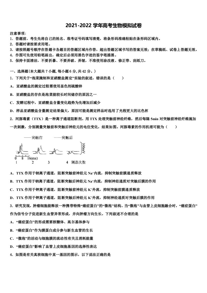 四川蓉城名校2022年高三下学期联考生物试题含解析