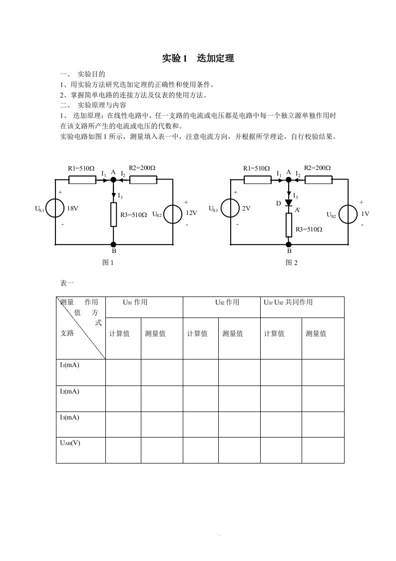 实验1叠加定理