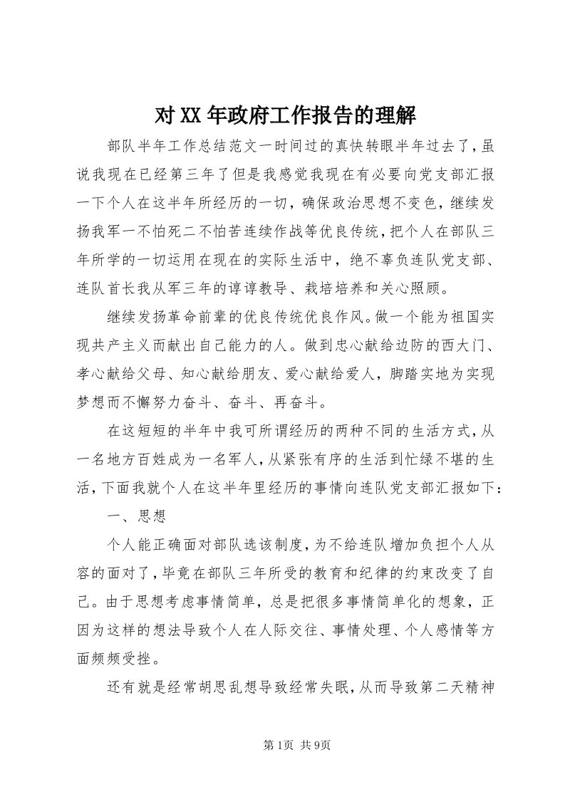 对某年政府工作报告的理解