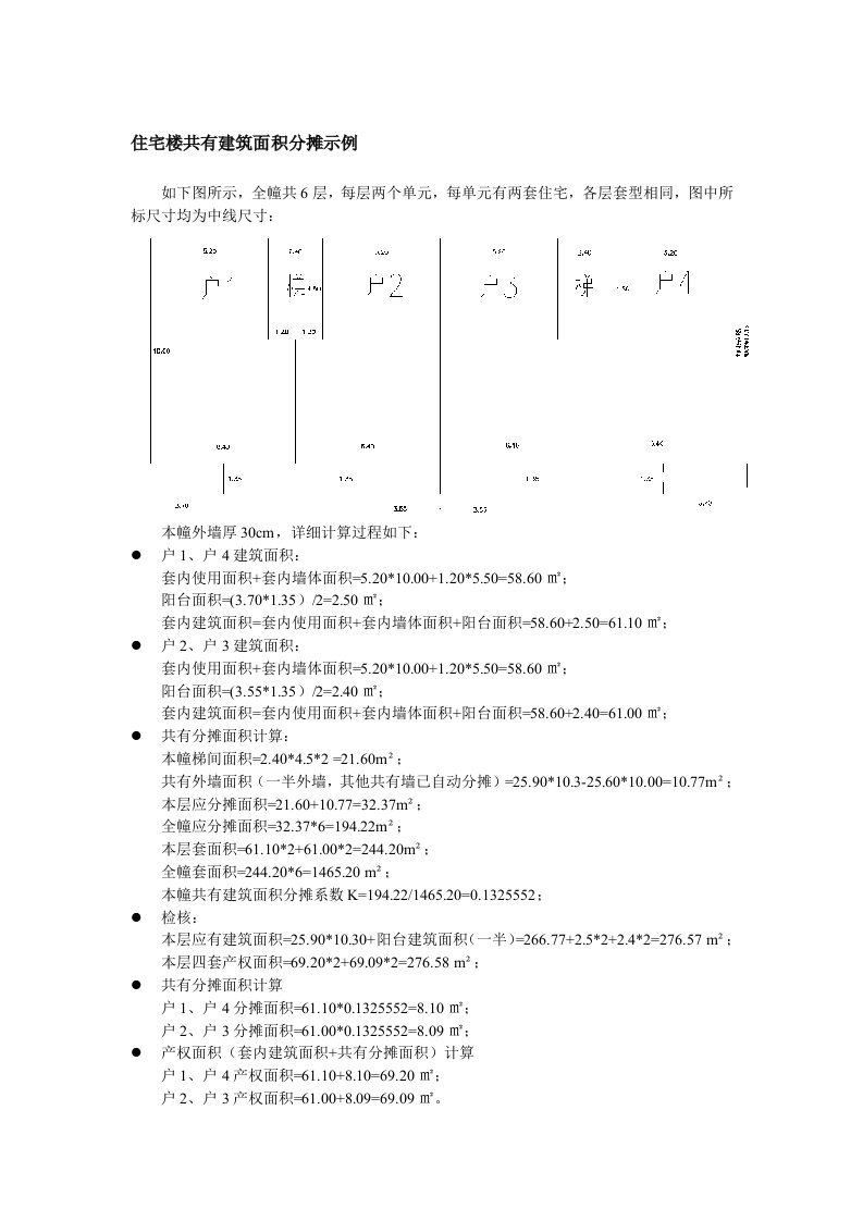 住宅楼共有建筑面积分摊示例