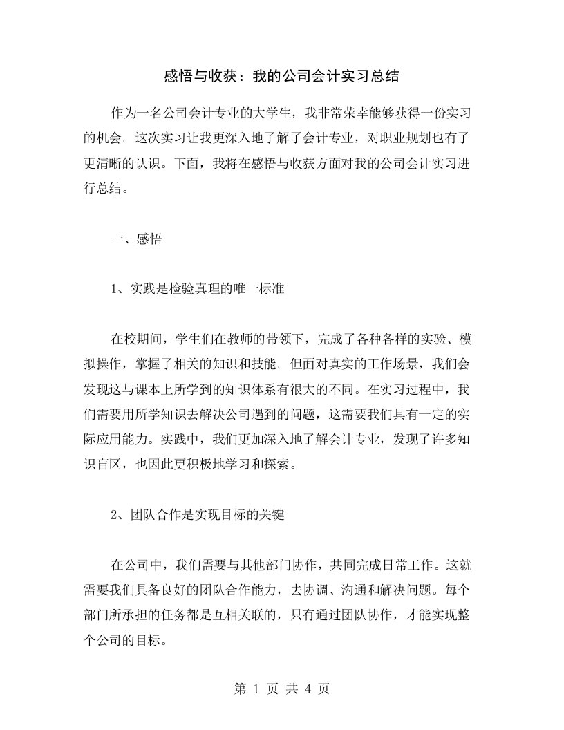 感悟与收获：我的公司会计实习总结