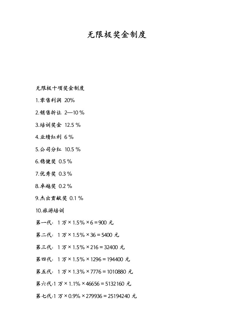 创业无限极奖金制度