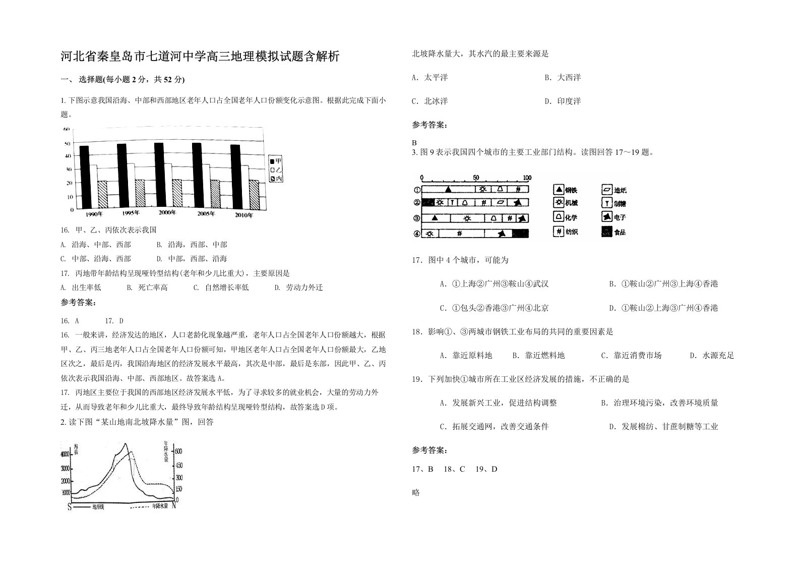 河北省秦皇岛市七道河中学高三地理模拟试题含解析