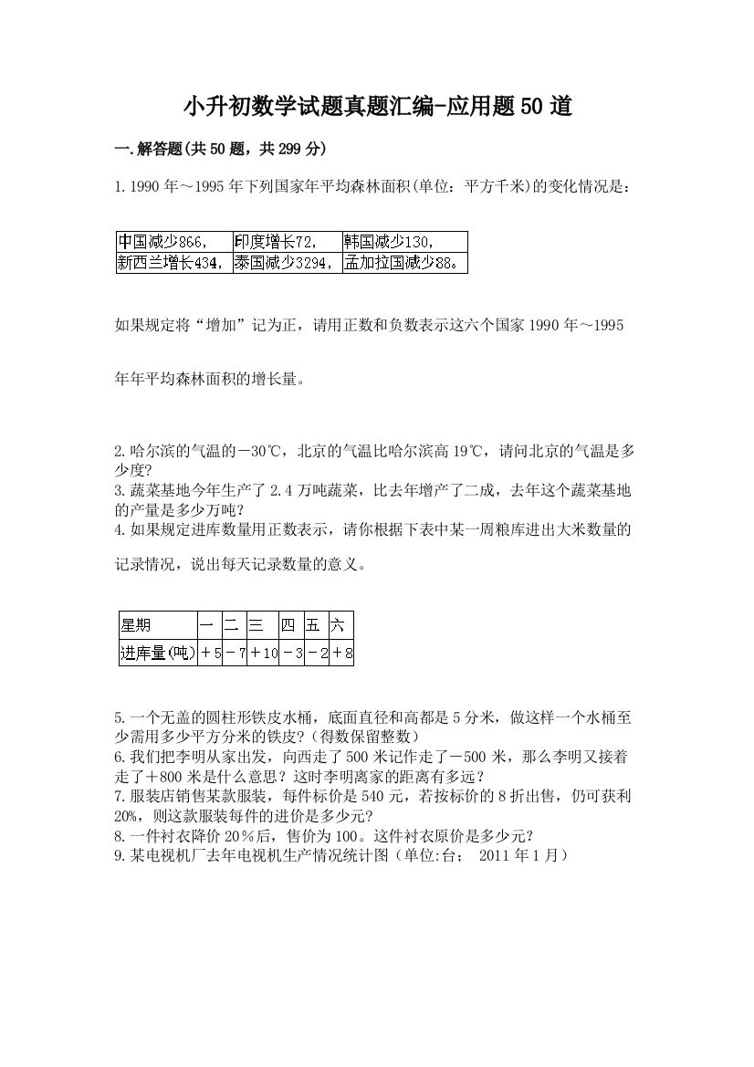 小升初数学试题真题汇编-应用题50道【名师推荐】