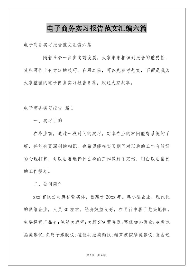 电子商务实习报告范文汇编六篇