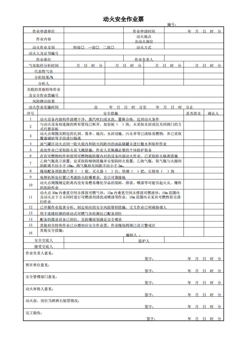 2022版八大特殊作业安全作业票