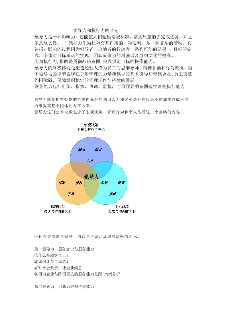 领导力和执行力的区别