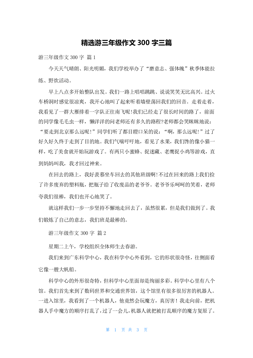 精选游三年级作文300字三篇