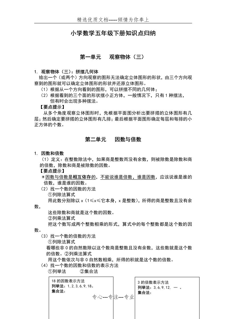 部编版五年级数学下册知识点归纳(共12页)