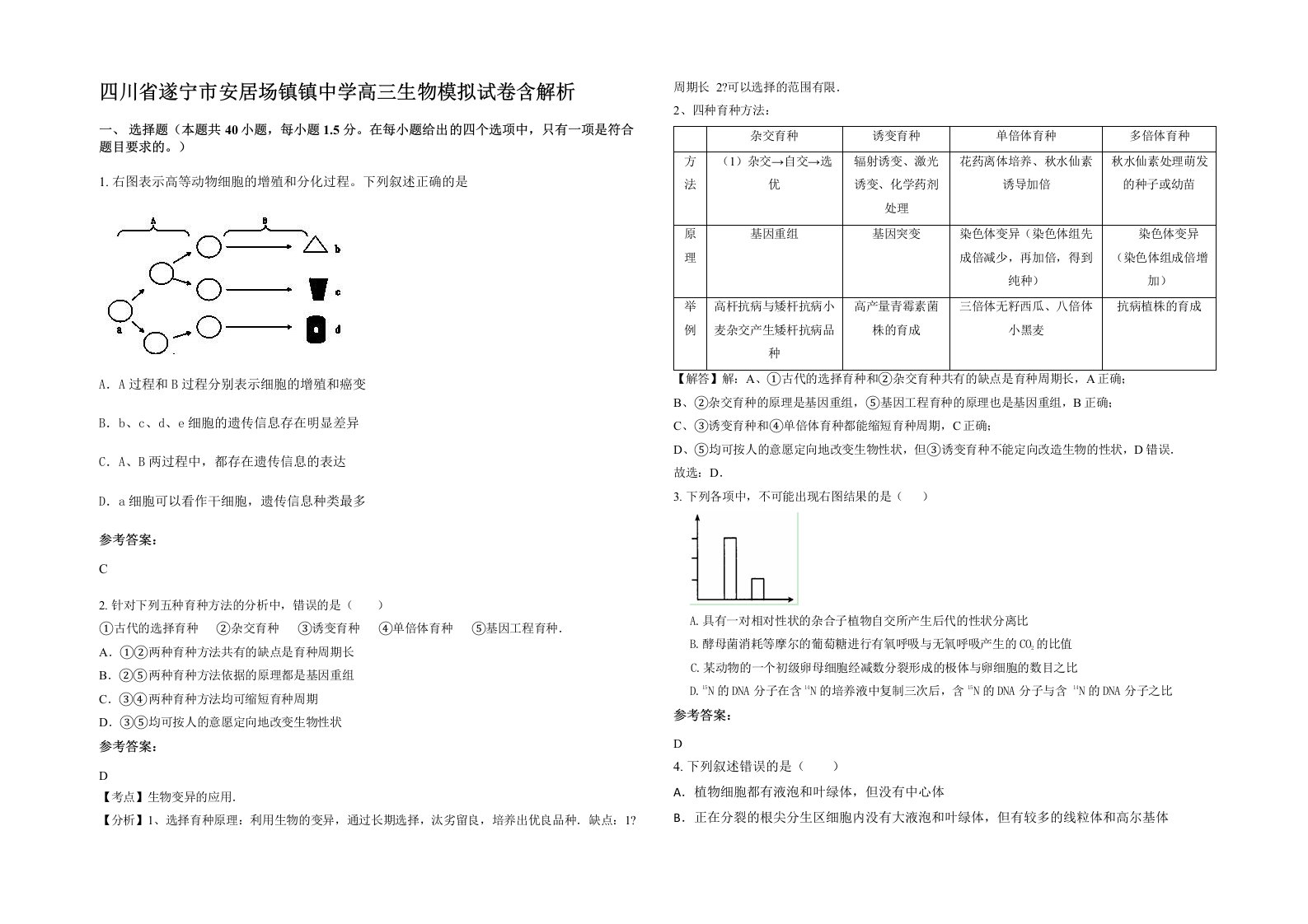 四川省遂宁市安居场镇镇中学高三生物模拟试卷含解析