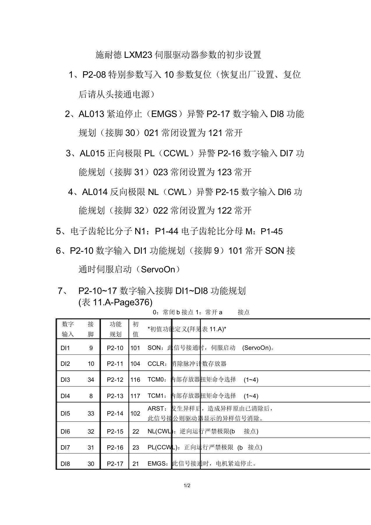 施耐德LXM伺服驱动器参数初步设置