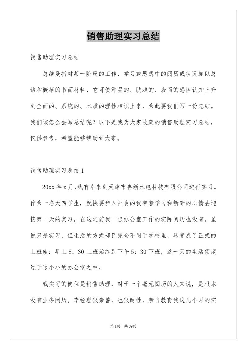 销售助理实习总结汇总